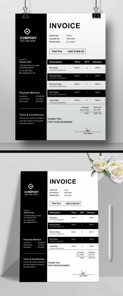 Invoice Layout with Black Sidebar