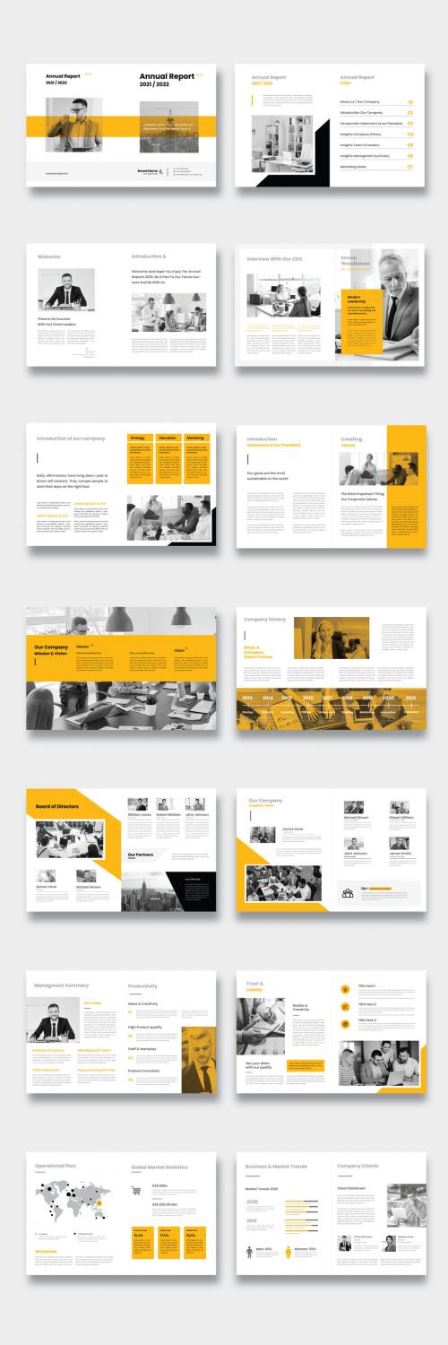 Annual Report Brochure Layout with Yellow and Black Accents