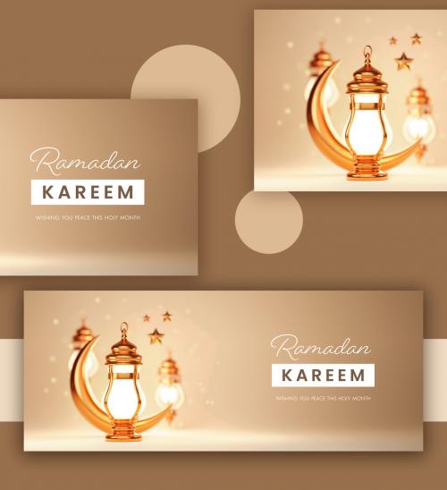 3D Render of a Golden Crescent Moon Ramadan Kareem Concept