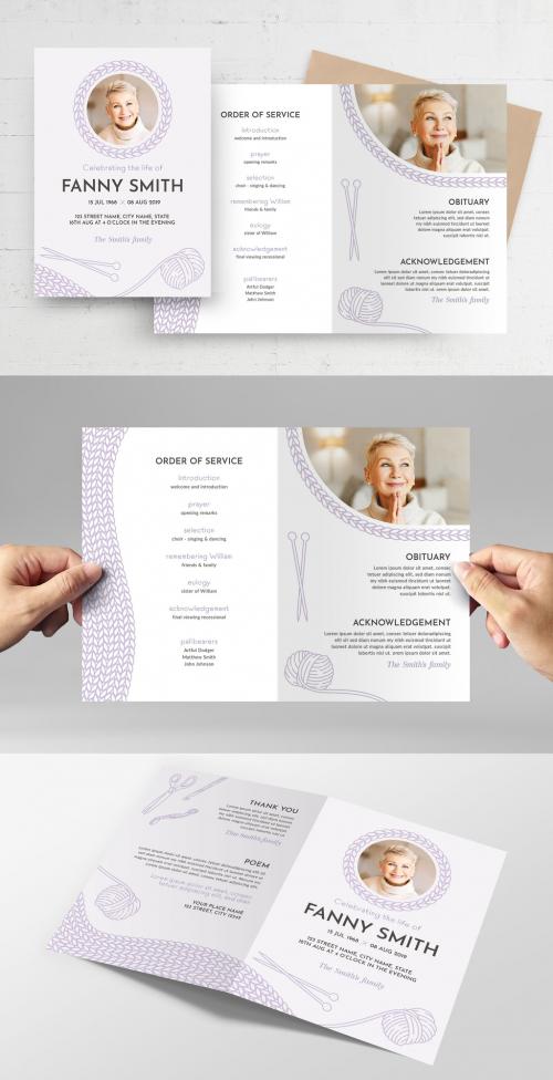Funeral Program Obituary Layout with Knitting Theme
