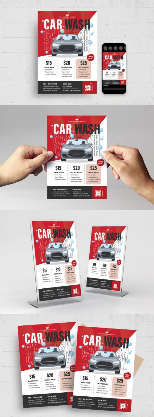 Red Car Wash Flyer Poster Layout
