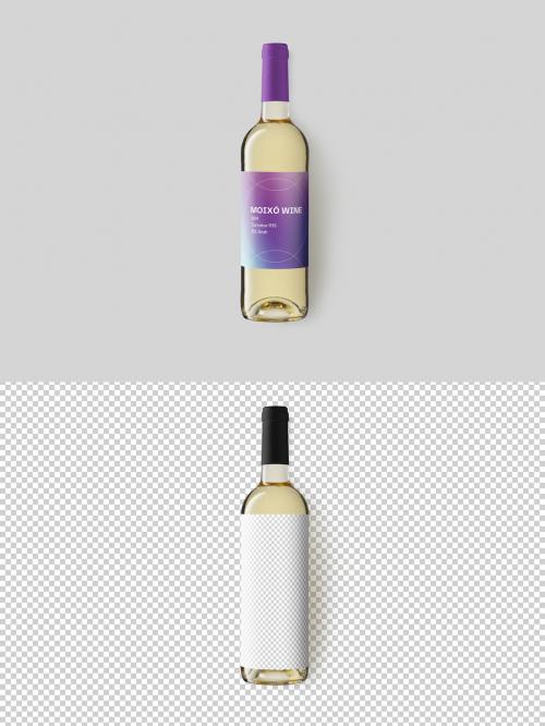 Overhead White Wine Bottle Mockup with Transparent Background