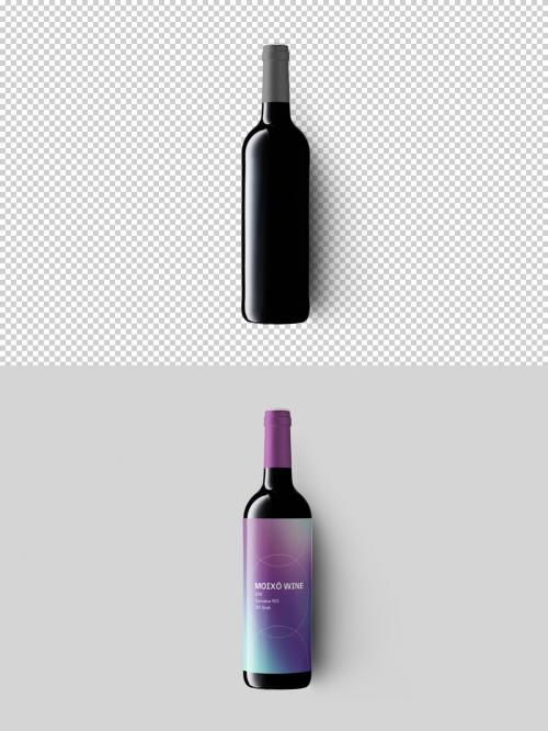 Overhead Red Wine Bottle Mockup with Transparent Background