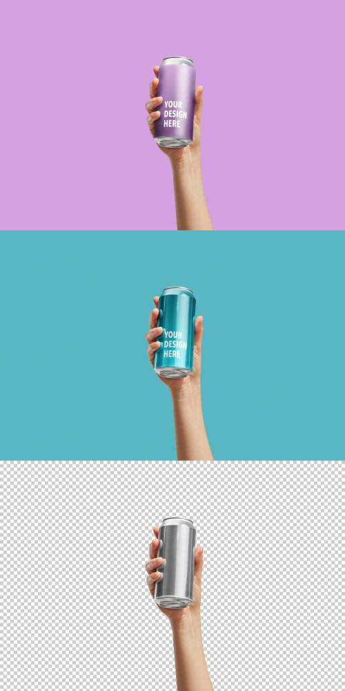 Woman Holding 16Oz Can Mockup