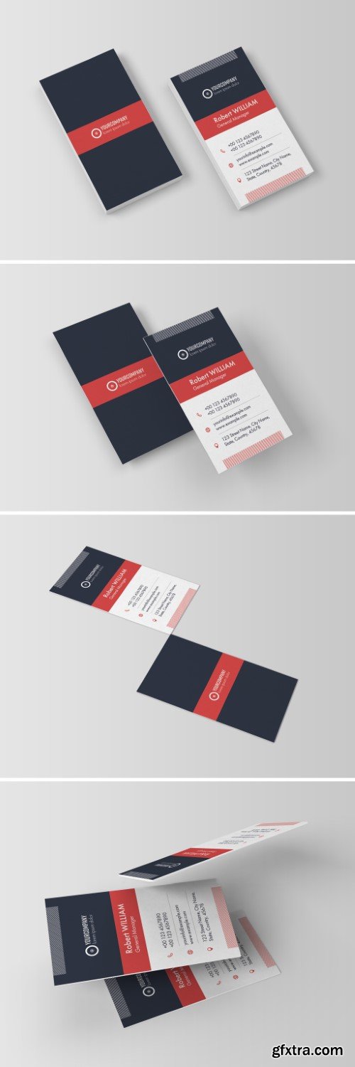 Business Card Layout with Red Accents