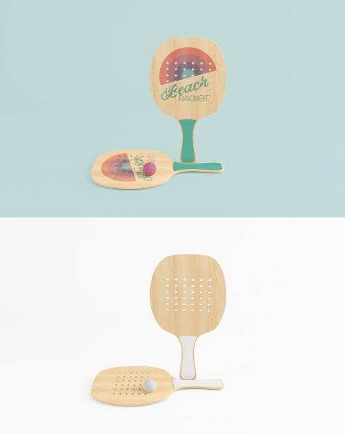 Wooden Beach Rackets with Rubber Ball Mockup