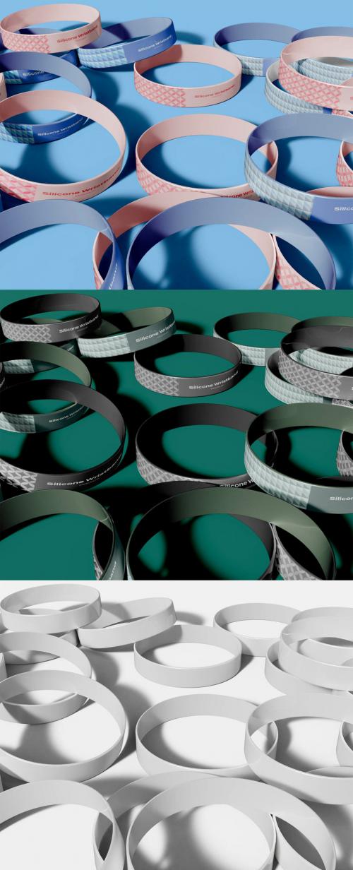 Set of Silicone Bracelet Wristbands Mockup