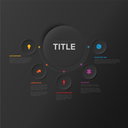 Simple Dark Infographic with Big Center Circle and Five Small Icon Elements