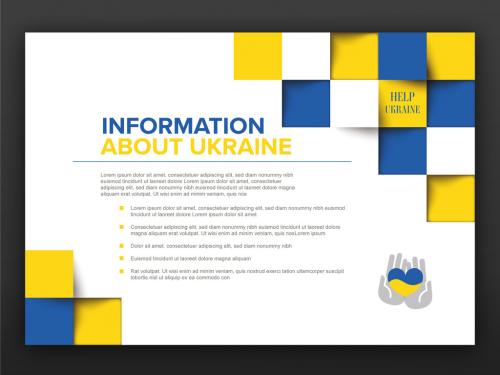 Support Ukraine Flyer Poster Leaflet Layout with Blue and Yellow Squares
