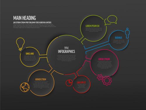 Infographic Dark Circle with Circle Elements with Thin Line Borders