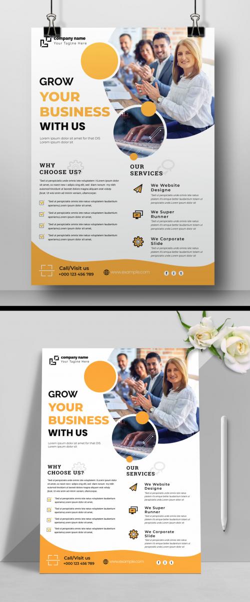 Construction Flyer Layout with Orange Accents and Graphic