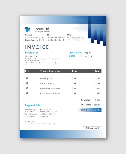 Invoice Layout in Blue and White Color