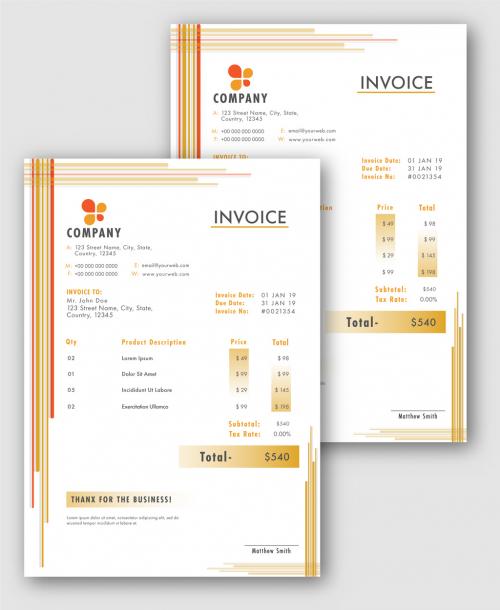 Business Invoice Layout in White and Brown Color