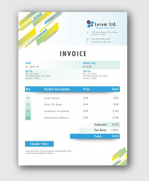 Invoice Form Layout in White and Blue Color