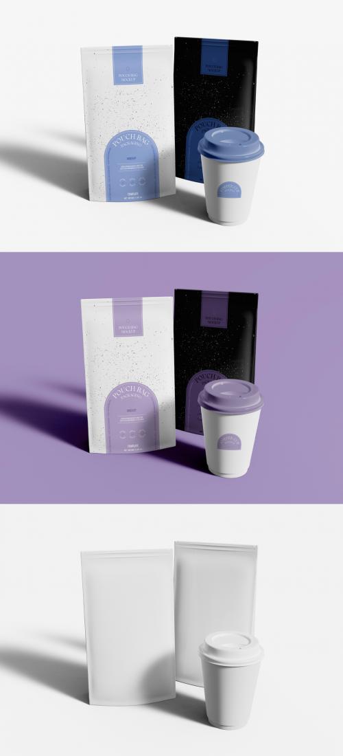 Stand Up Pouch with Paper Cup Mockup