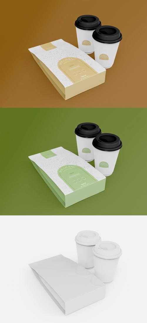 Stand Up Pouch with Paper Cups Mockup