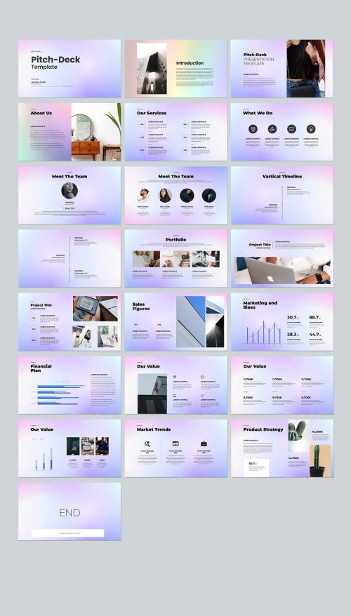 Pitch Deck Layout with Blue and Purple Gradient