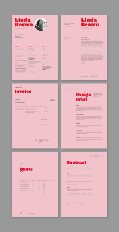 Pink Resume and Business Stationery Set Layout