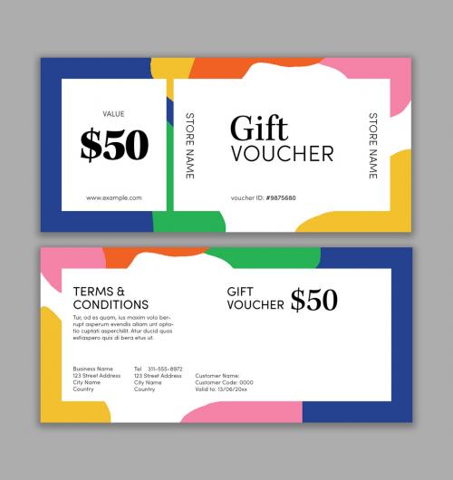 Gift Voucher Layout with Colourful Shapes