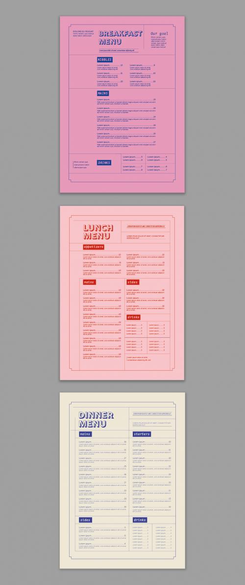 Menu Set Layout with Pink and Blue and Orange Accents