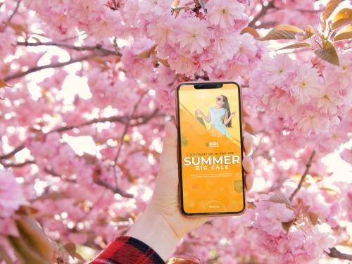 Phone Mockup Template in Spring Blossom Sakura