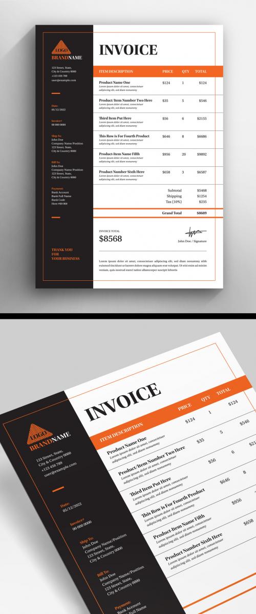 Black and Orange Color Bill Invoice Layout