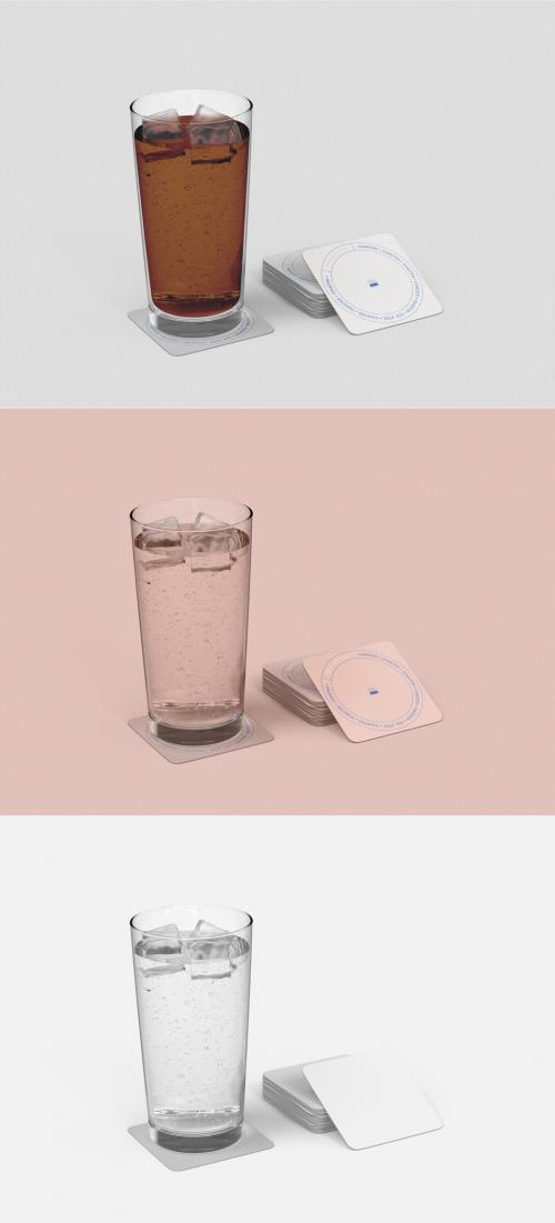 3D Glass with Coaster Mockup