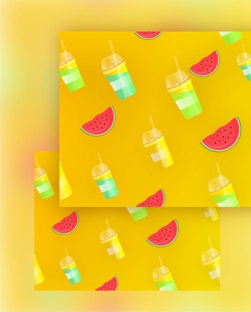 Realistic Disposable Drink Glasses and Watermelon Slice Decorated on Yellow Background