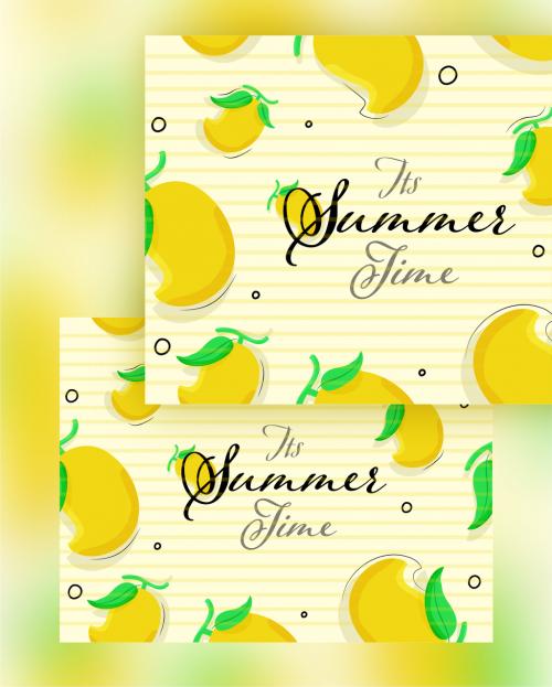 Summertime Font on Yellow Striped Background Decorated with Mangoes