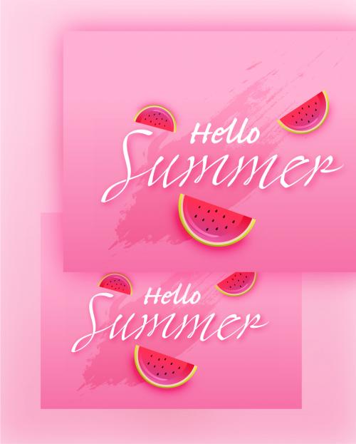 Hello Summer Font with Glossy Watermelon Slices on Pink Background