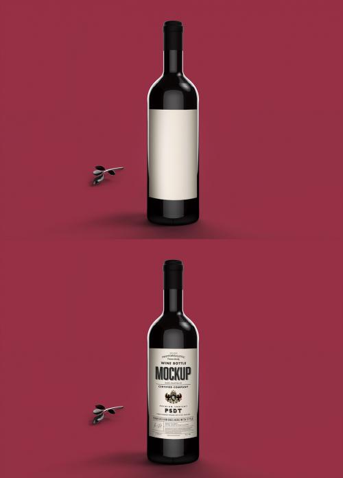 Wine Bottle Mockup on Red Tone Background