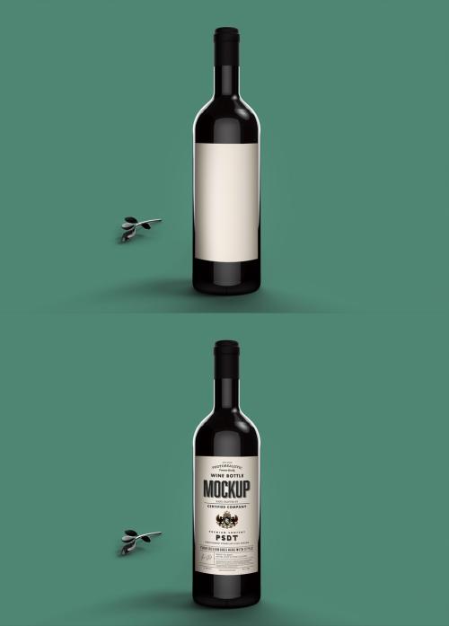 Wine Bottle Mockup on Simple Green Background