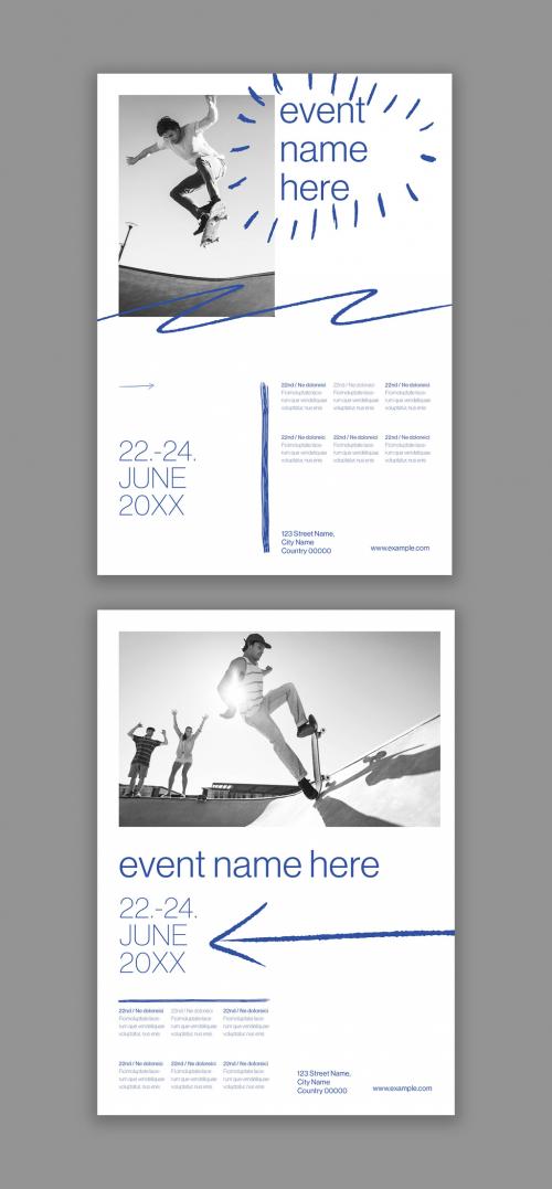 Blue Poster Layout with Hand Drawn Elements