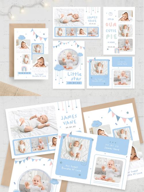 Cute Baby Family Newborn Photo Collage Postcard Flyer Card Layout
