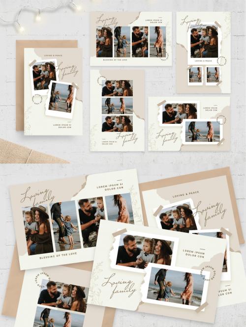 Rustic Family Photo Collage Flyer Postcard with Torn Paper Style