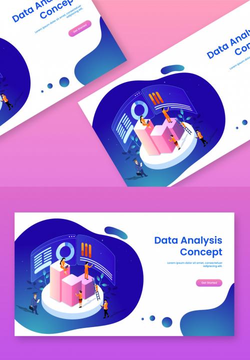 Data Analysis Concept Based Landing Page with Isometric Business Illustrations