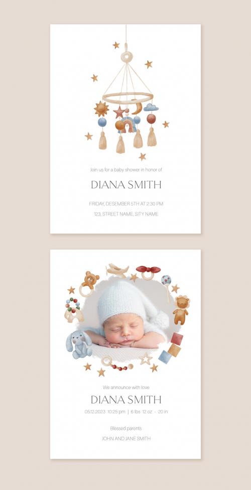 Watercolor Baby Introducing Cards Set