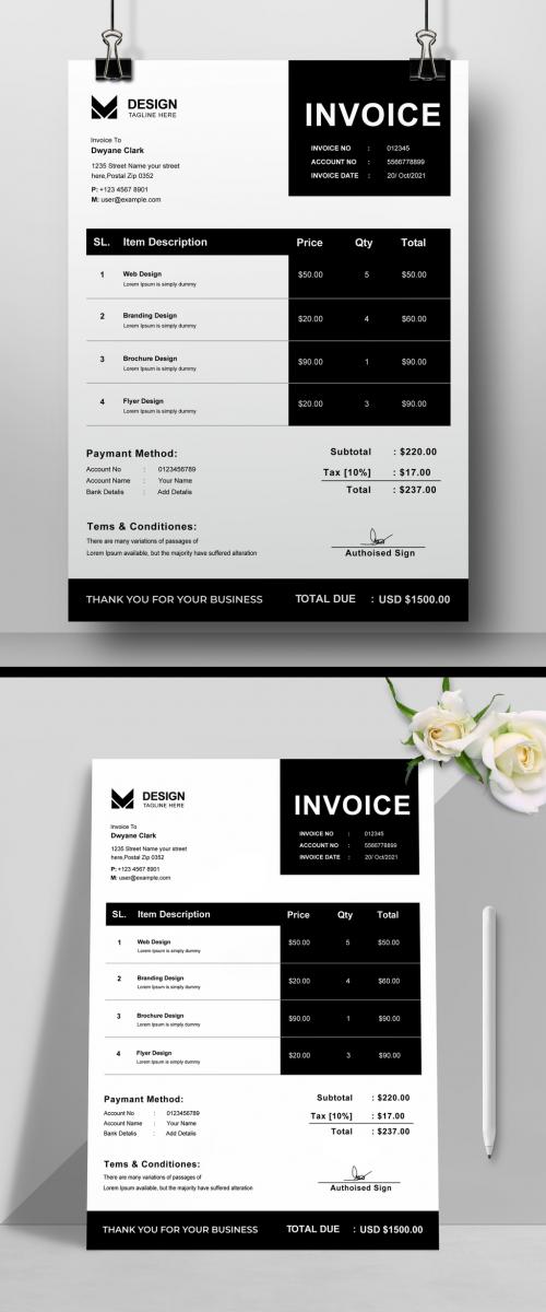 Project Invoice Layout Set with Black Sidebar
