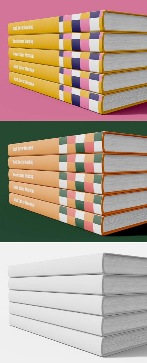 Five Stacked Books Mockup