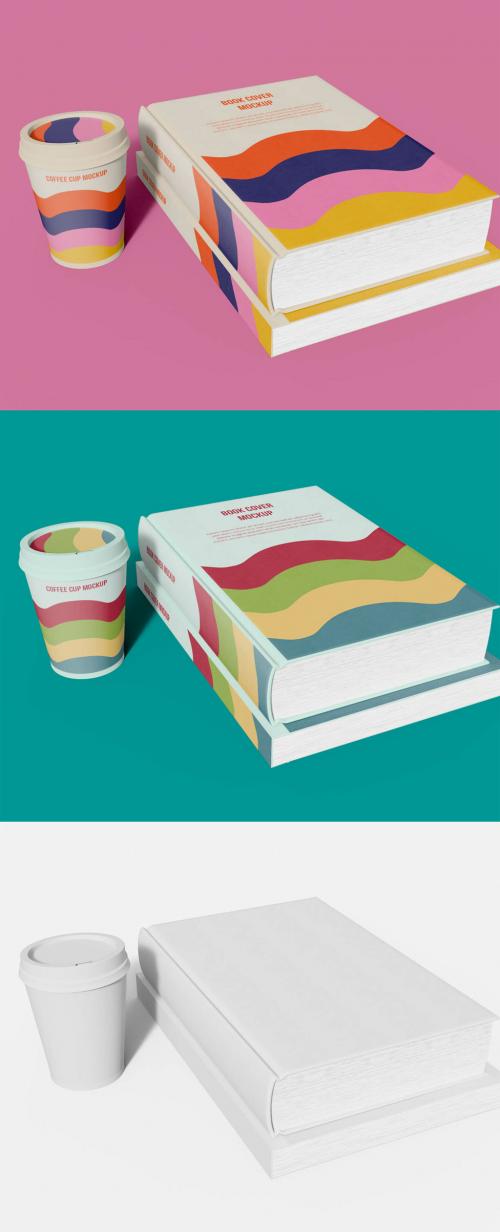Two Books with Coffee Cup Mockup