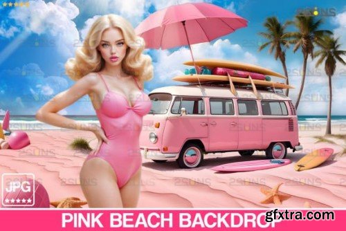 Pink Beach Backdrop, Van Backdrop Summer