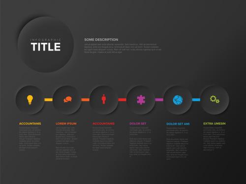 Simple Dark Six Circle Steps Infographic Layout