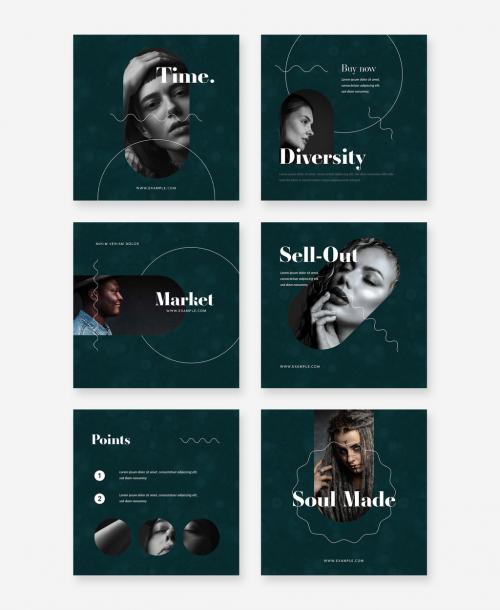 Dark Green Social Media Layouts with White Bold Typography