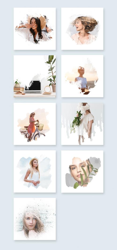 Square Photo Mockups with Brush Effect