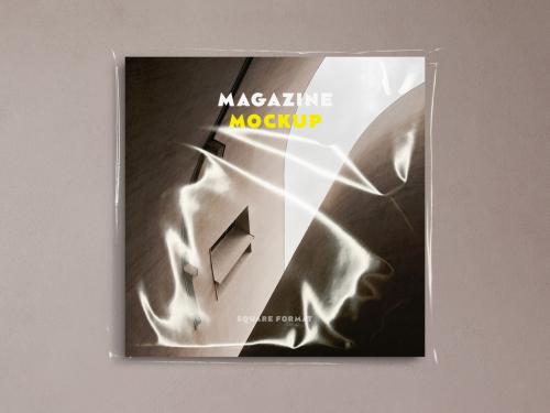 Square Magazine Cover Plastic Wrap Mockup