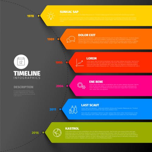Colorful Vertical Dark Timeline Infographic with Big Arrows