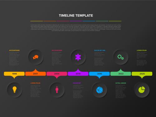 Seven Circle Steps Simple Dark Timeline Process Infographic