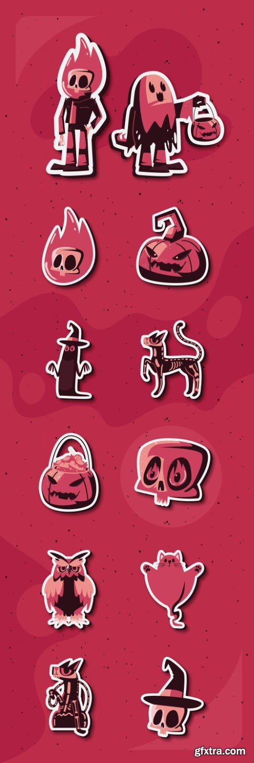 Retro Halloween Illustrations Stickers Set