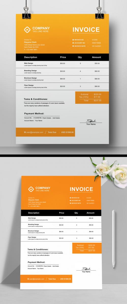 Corporate Invoice Layout with Yellow and Black Accents