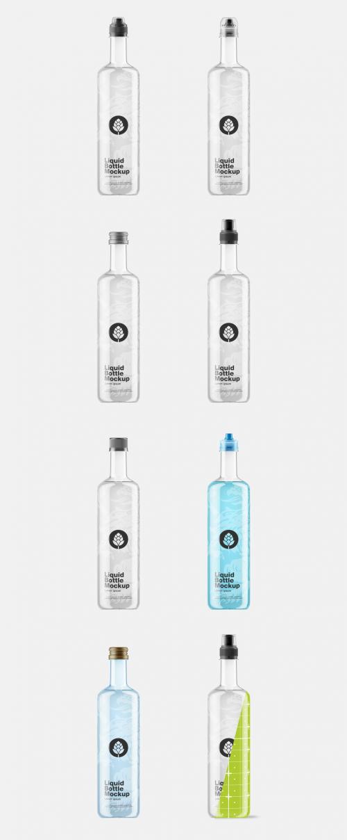 Colored Liquid Bottle with 5 Caps Mockup
